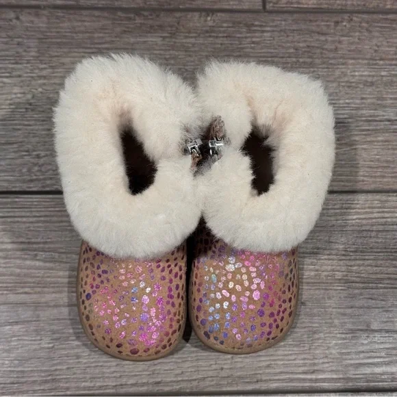 Ugg Jorie Spots Metallic Rainbow Shimmering Lined Sheepskin Boot Baby SZ 4/5 EUC - Picture 10 of 14